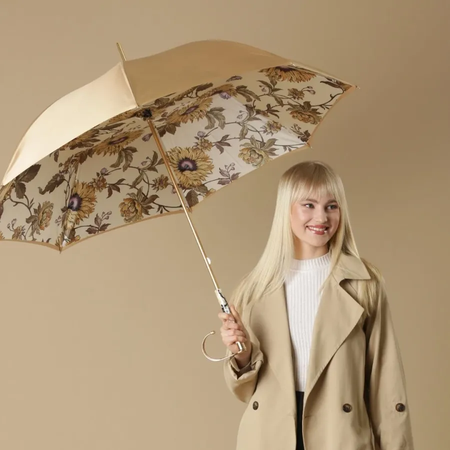 obrazek 6 Piękny stylowy beżowy parasol damski zdobiony subtelnym kwiatowym motywem – Pasotti