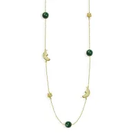 Picture 18-carat gold-plated silver necklace with green agate stones, white zircons and enamels