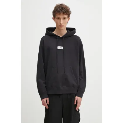 Zdjęcie MM6 Maison Margiela bluza bawełniana męska kolor czarny z kapturem z aplikacją SH0GU0018