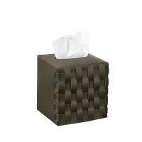 Zdjęcie Wyjątkowe pudełko na chusteczki w rozmiarze 12x12xH12 cm ze skóry w kolorze oliwki