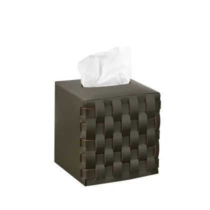 Zdjęcie Wyjątkowe pudełko na chusteczki w rozmiarze 12x12xH12 cm ze skóry w kolorze oliwki