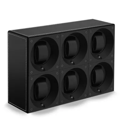 Zdjęcie Czarny rotomat skórzany na 6 zegarków z białymi szwami