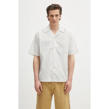 Zdjęcie Norse Projects koszula bawełniana Mads Poplin Stripe SS męska kolor biały relaxed z kołnierzykiem klasycznym N40.0831.0957