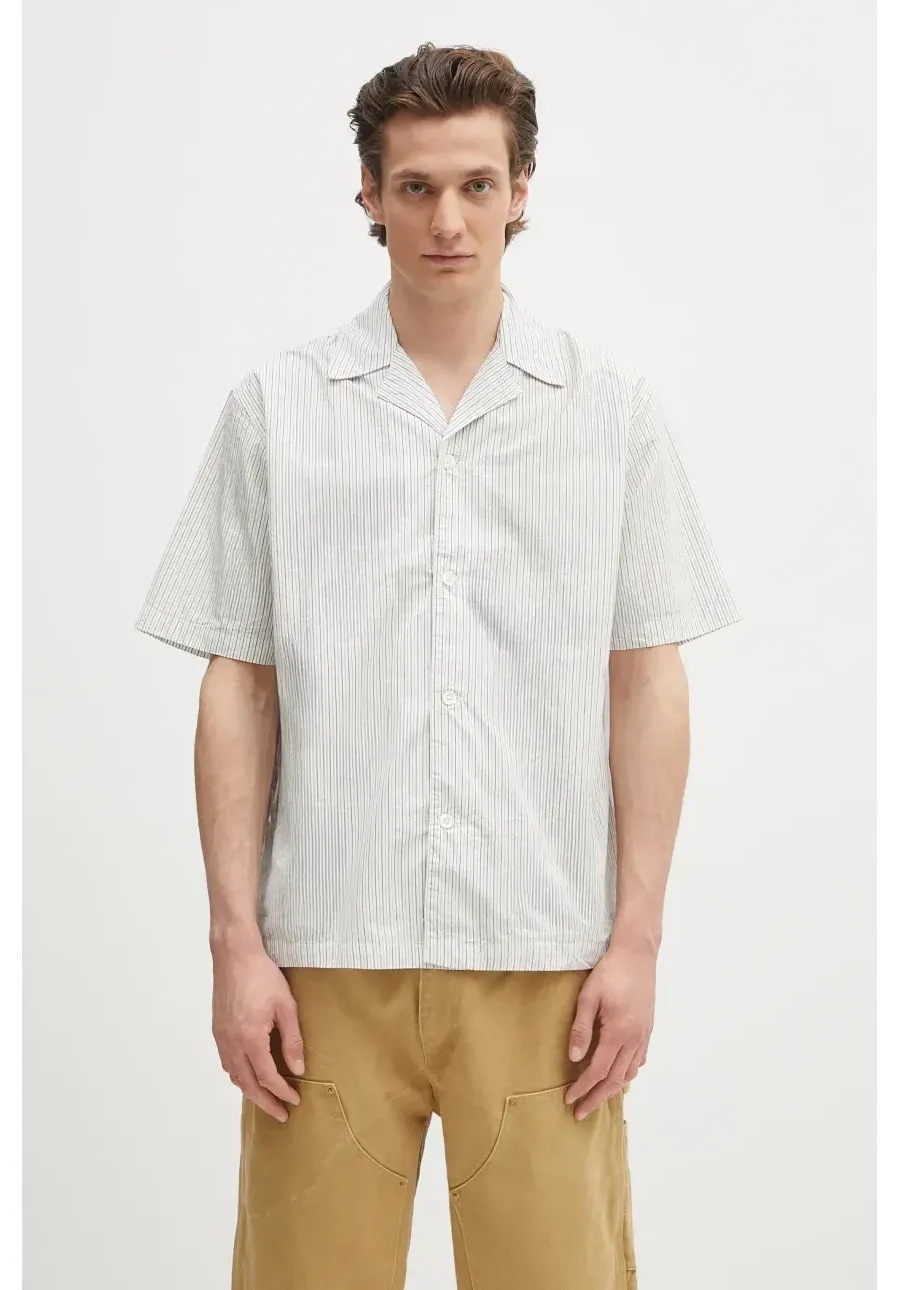 obrazek 1 Norse Projects koszula bawełniana Mads Poplin Stripe SS męska kolor biały relaxed z kołnierzykiem klasycznym N40.0831.0957