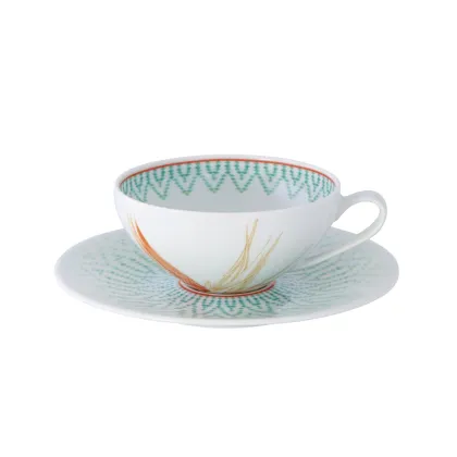 Zdjęcie Porcelanowa filiżanka do herbaty ze spodkiem Fiji z geometrycznym wzorem - Vista Alegre
