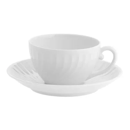 Picture Sagres porcelain tea cup and saucer with a relief motif creating a sea wave - 4 pieces - Vista Alegre