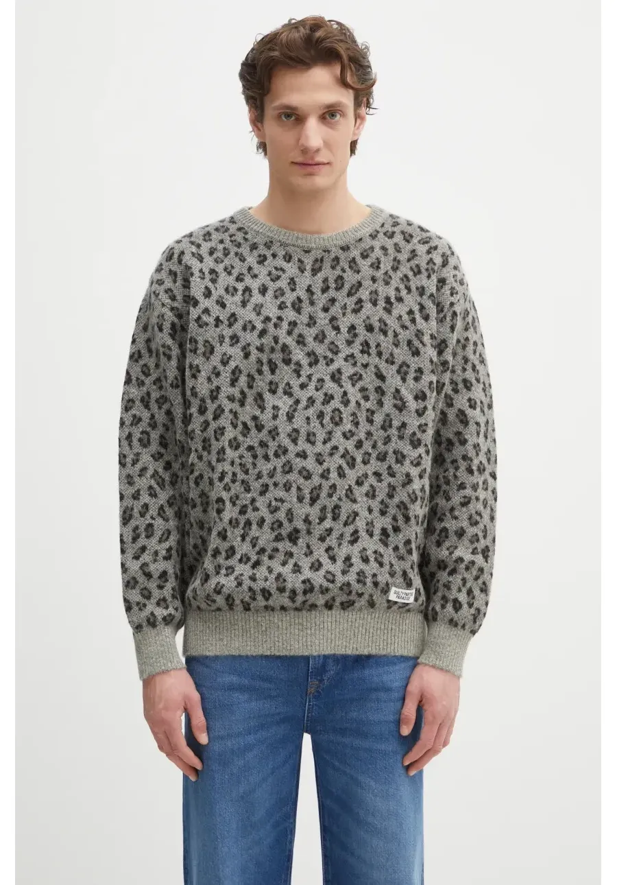 obrazek 1 Wacko Maria sweter wełniany Leopard Mohair męski kolor szary ciepły 24FW-WMK-KN11