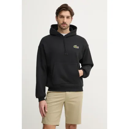 Zdjęcie Lacoste bluza bawełniana męska kolor czarny z kapturem gładka SH2754