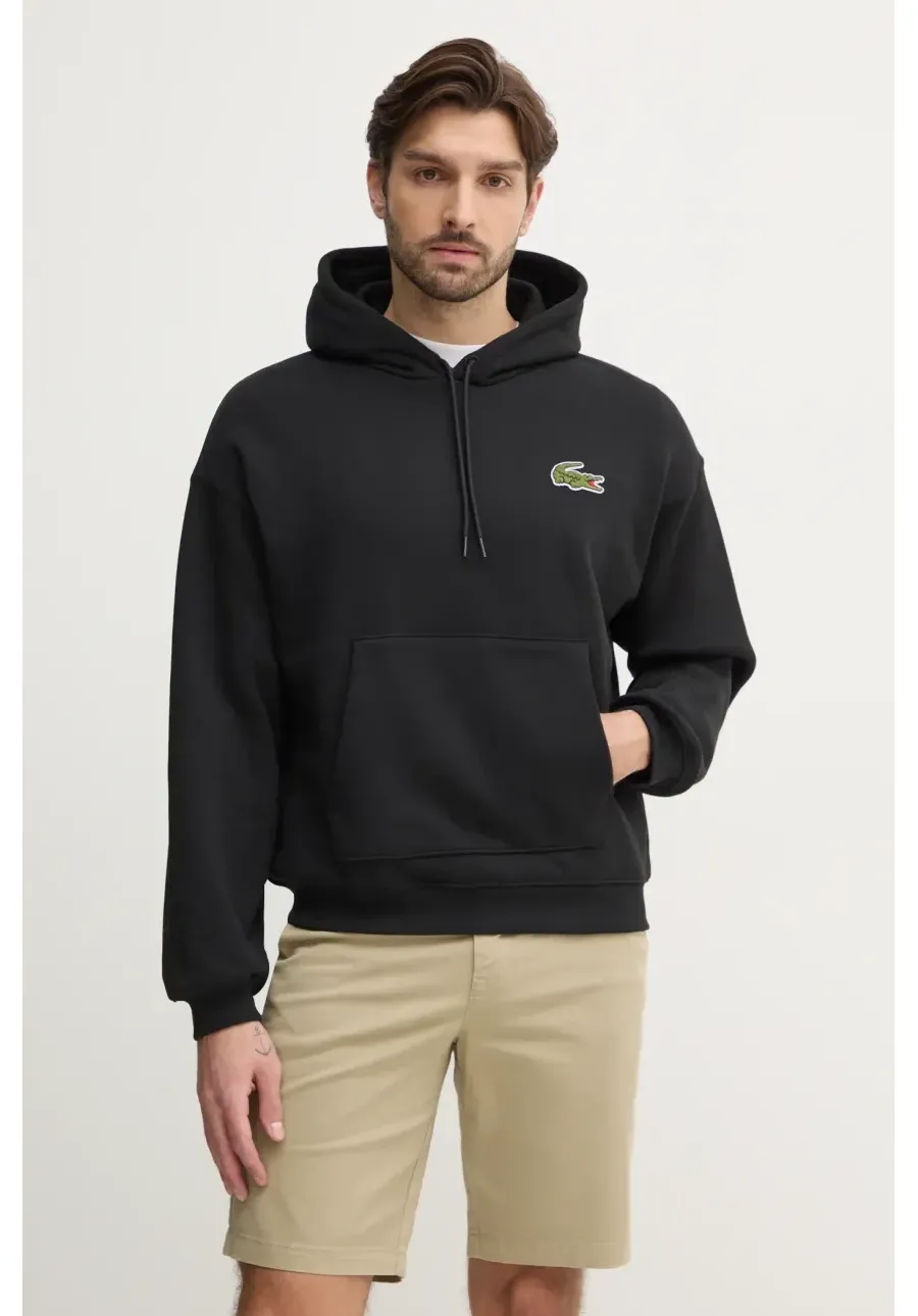 obrazek 1 Lacoste bluza bawełniana męska kolor czarny z kapturem gładka SH2754