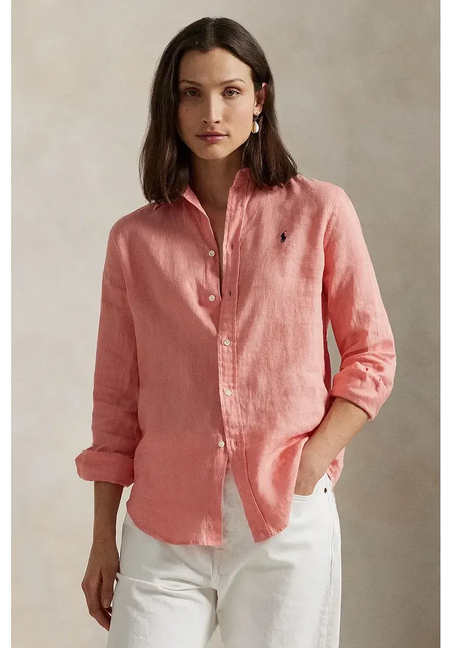 obrazek 1 Polo Ralph Lauren koszula lniana kolor różowy regular z kołnierzykiem klasycznym 211970730