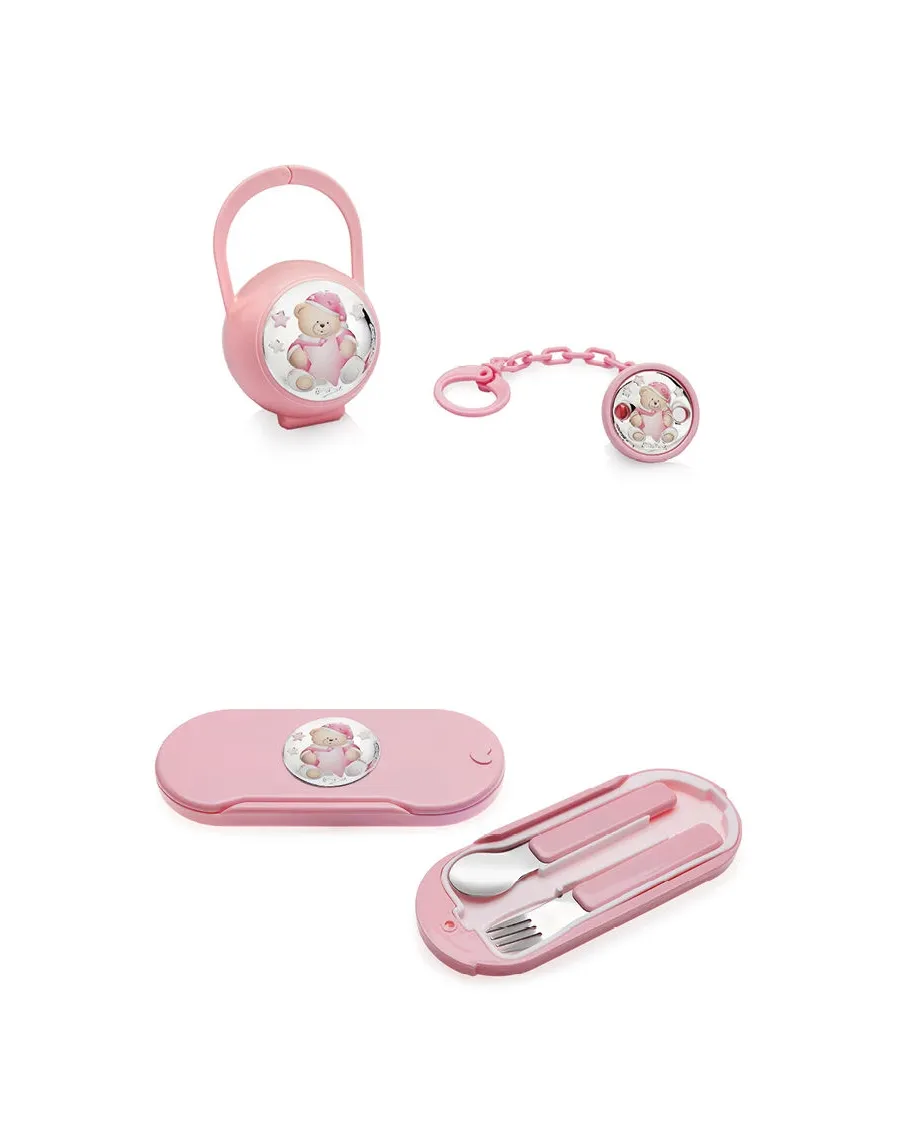 obrazek 2 Stylowy różowy uchwyt na smoczek „Miś”