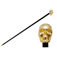 Picture Prestigious black walking stick with a handle in the shape of a golden skull - Pasotti