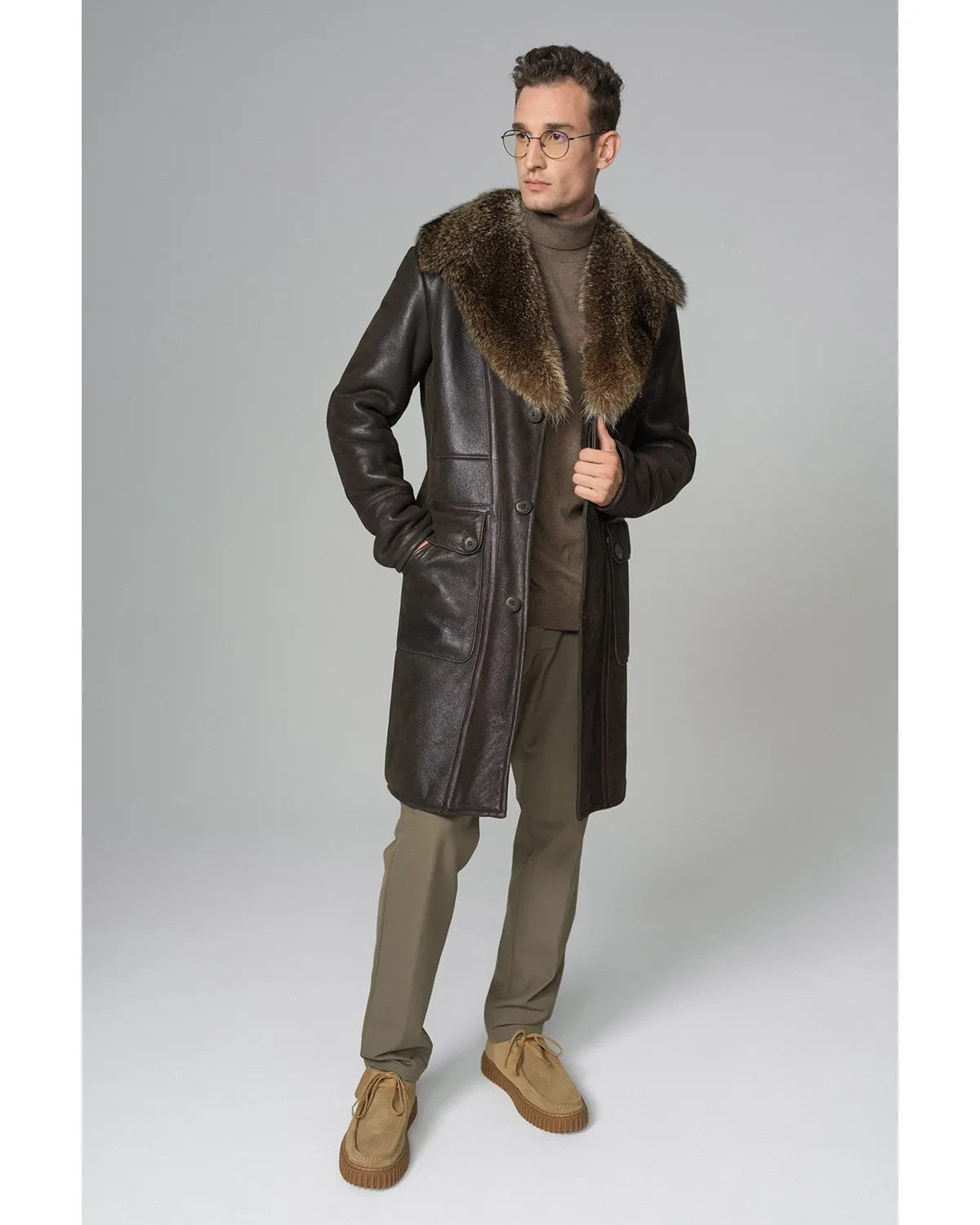 High-quality coat made of lamb and raccoon fur