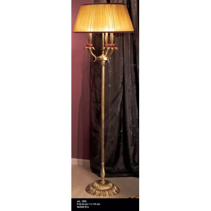 Zdjęcie Lampa podłogowa 3-punktowa z czerwonymi kulami, żółtym jedwabiem i złotym kloszem – Il Paralume Marina