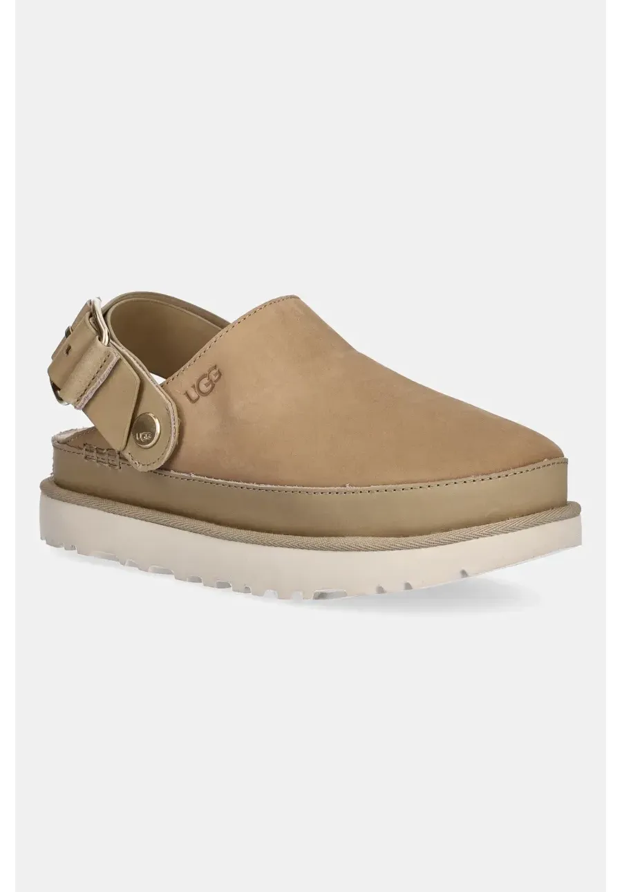 obrazek 1 UGG klapki nubukowe Goldenstar Villa Clog damskie kolor beżowy na platformie 1169590-MDSD