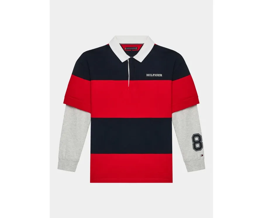 obrazek 1 Tommy Hilfiger Bluza Rugby Stripe Polo L/S KB0KB08736 Czerwony Regular Fit