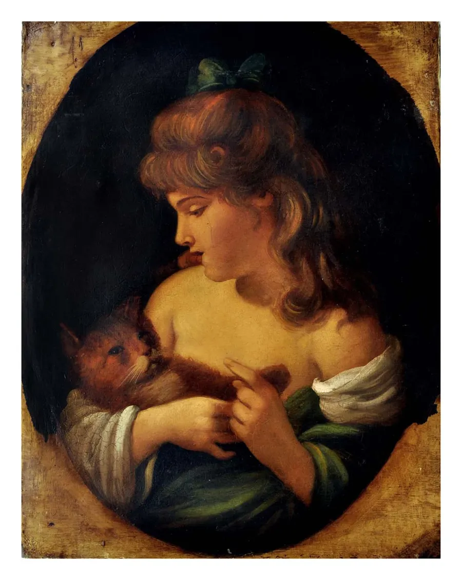 obrazek 2 Fantastyczny obraz olejny dziewczyny z kotem na płótnie 60x50 cm - Giulio Di Sotto