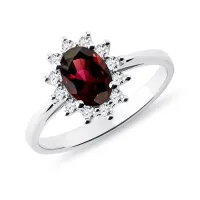 Zdjęcie Pierścionek z białego złota z owalnym granatem i brylantami KLENOTA