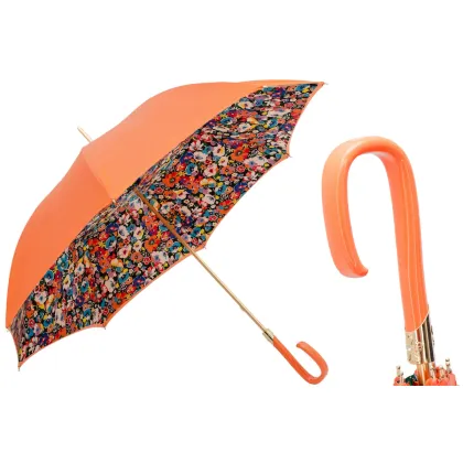Zdjęcie Stylowy pomarańczowy parasol damski z motywem kwiatowym – Pasotti