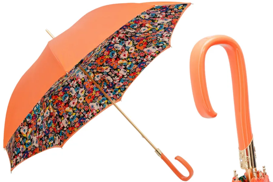 obrazek 1 Stylowy pomarańczowy parasol damski z motywem kwiatowym – Pasotti