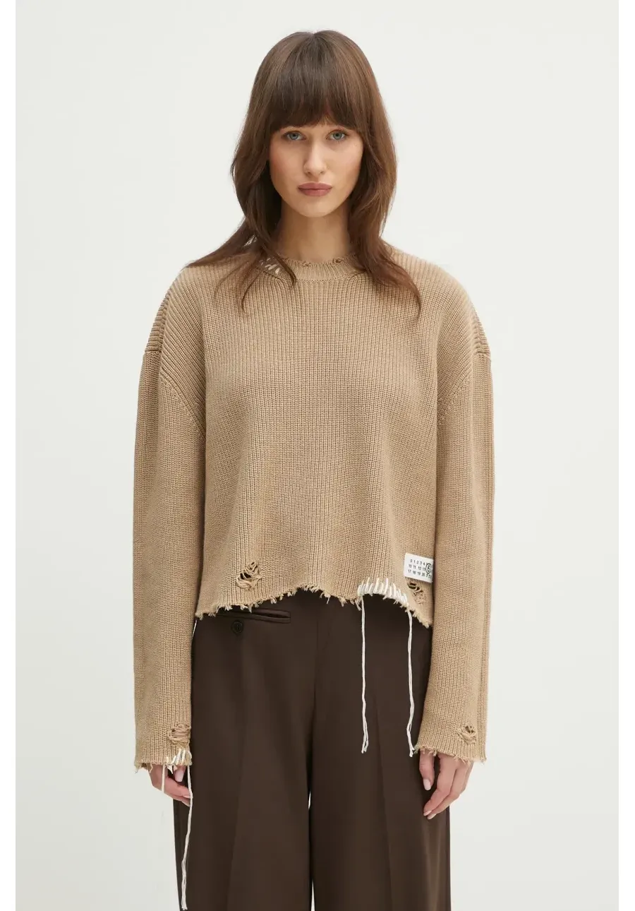obrazek 1 MM6 Maison Margiela sweter bawełniany damski kolor beżowy S52HL0036
