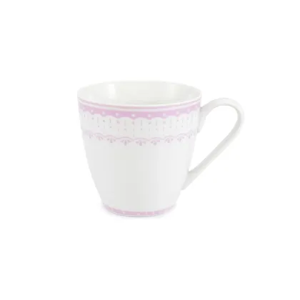 Zdjęcie Stylowy kubek z porcelany ze zdobieniem subtelnym różowym motywem – wariant 3 – Leander