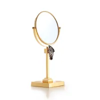 Picture Beautiful brass table mirror with magnification (2×) in 24K gold with cast enameled brass zebra - Il Paralume Marina