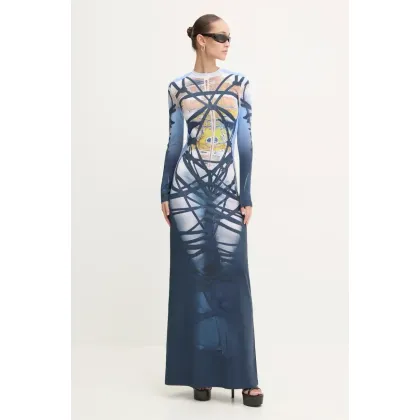 Zdjęcie Y/Project sukienka BONDAGE PRINT LONG SLEEVE DRESS kolor niebieski maxi dopasowana 104DR006