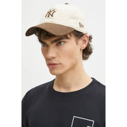Zdjęcie New Era czapka z daszkiem kolor beżowy gładka 60595308