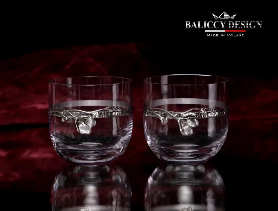 obrazek 3 Szklanka do whisky, wody i soku z listkiem ginko
