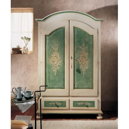 Zdjęcie Ekskluzywna włoska szafa z dwoma zaokrąglonymi drzwiami i dwiema szufladami z litego drewna w stylu prowansalskim