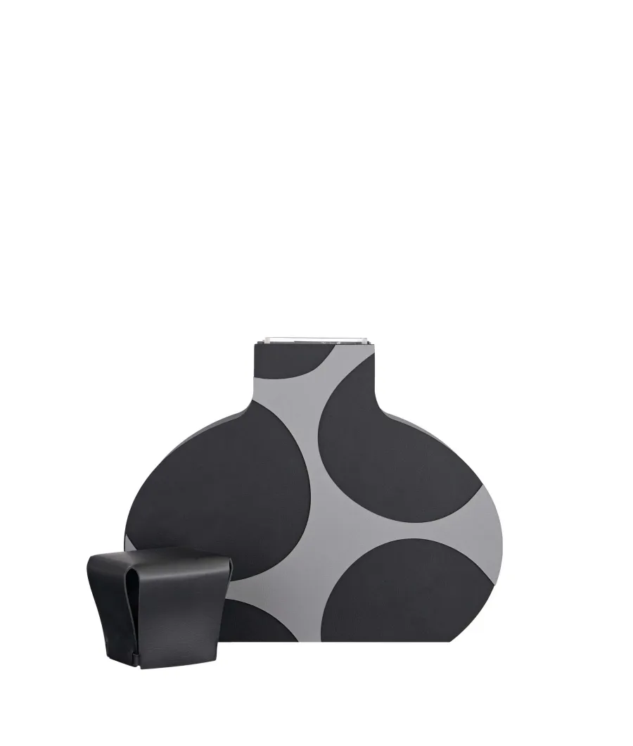 obrazek 3 Stylowy skórzany wazon Otto 9x37xH38 cm w kolorze czarno-szarym