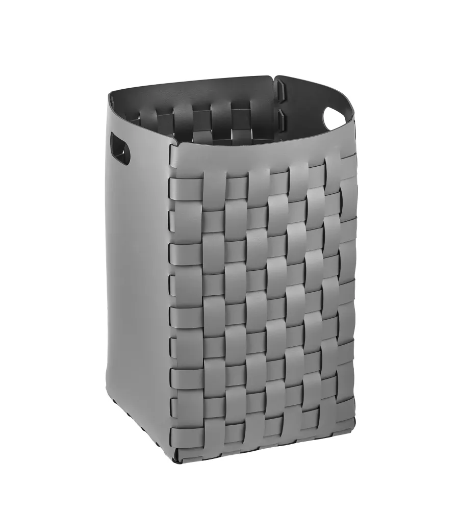 obrazek 1 Skórzany pleciony duży kosz 35x35xH57 cm w kolorze szarym