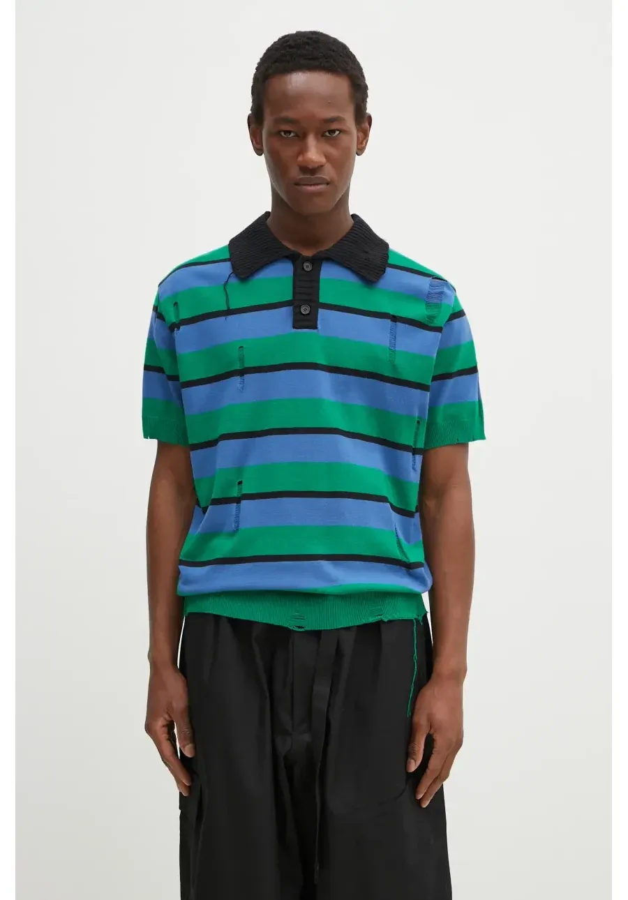 obrazek 1 Andersson Bell sweter Damaged Stripe Polo męski kolor niebieski lekki atb1242m