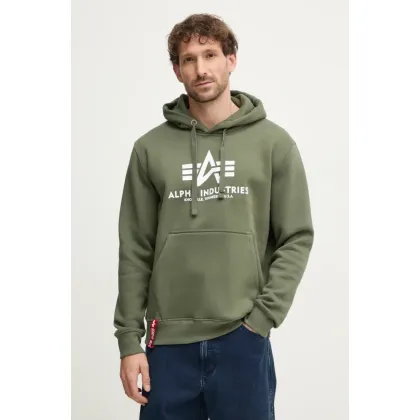 Zdjęcie Alpha Industries bluza Basic Hoody męska kolor zielony z kapturem z nadrukiem 178312.142