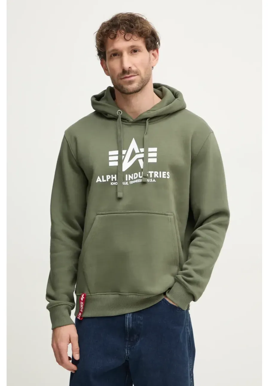 obrazek 1 Alpha Industries bluza Basic Hoody męska kolor zielony z kapturem z nadrukiem 178312.142