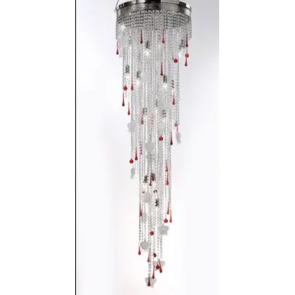 Zdjęcie Żyrandol ze szklanymi kroplami Swarovski Spectra i białymi dekoracjami motyli ze szkła Murano - Il Paralume Marina