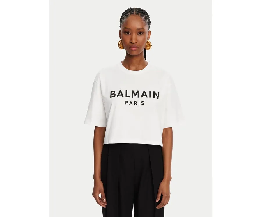 obrazek 1 Balmain T-Shirt BF1EE020BB02 Biały Relaxed Fit