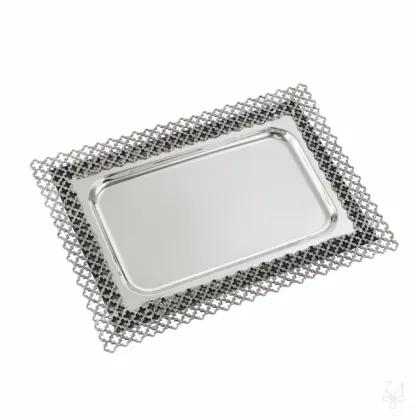 Zdjęcie Prostokątna srebrna taca Castings z ażurowym zdobieniem - Zaramella Argenti