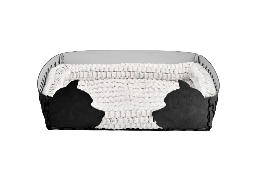 obrazek 1 Wyjątkowe czarne skórzane legowisko dla psa 60x42xH15 cm z dwustronną poduszką