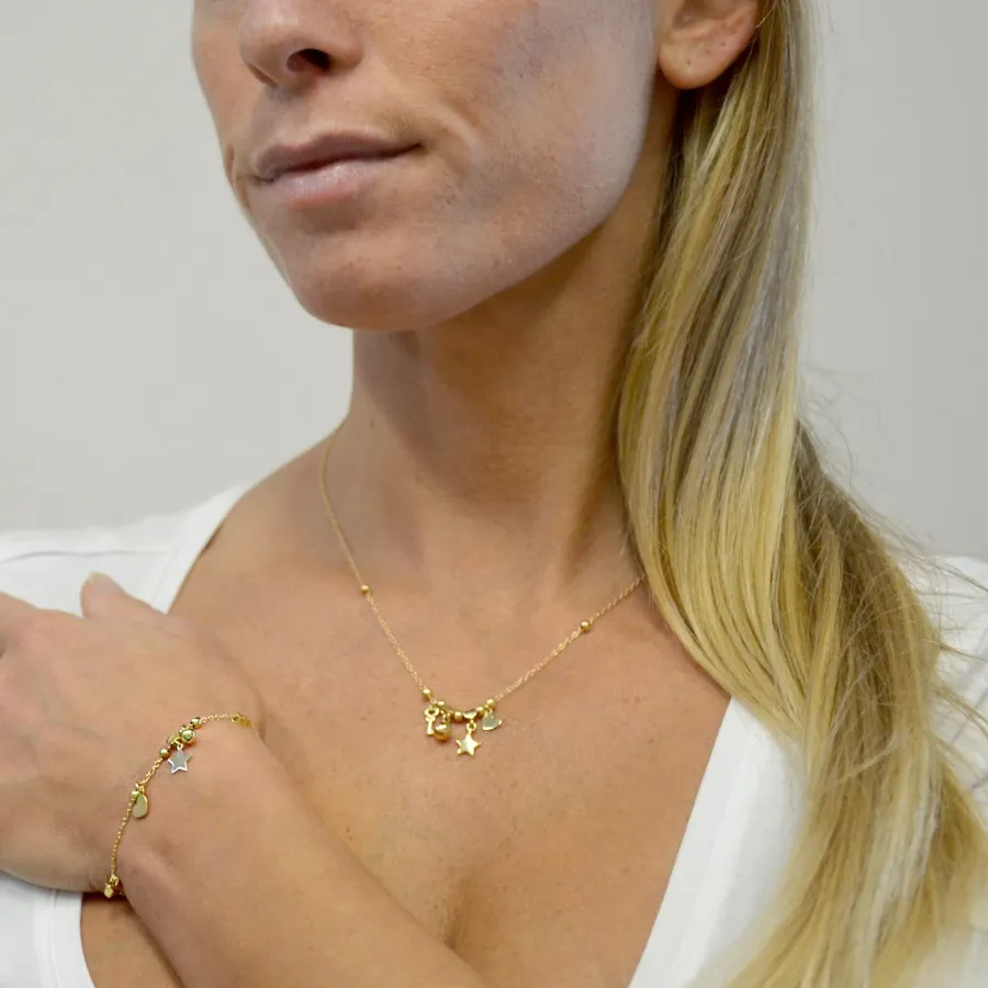 obrazek 2 Dziewczęcy zestaw - Bransoletka i naszyjnik Parure Gioielli z zawieszkami z żółtego złota