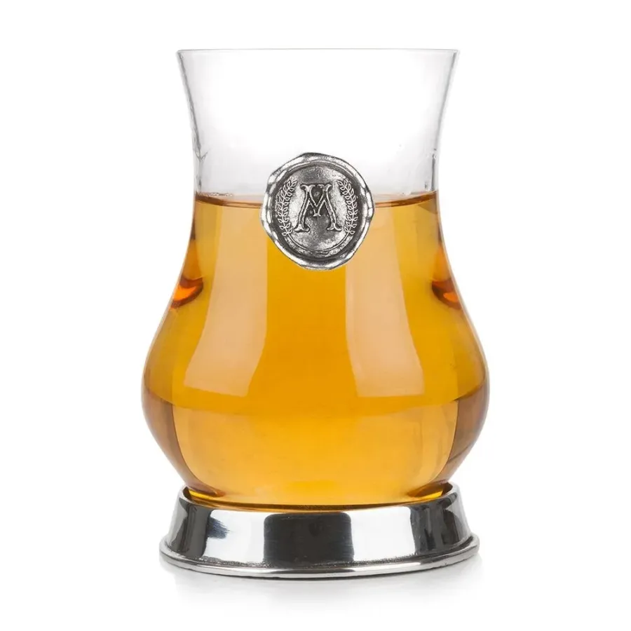 obrazek 1 Szklanka do whisky z cynowym emblematem z literą „M” – prezent na specjalną okazję