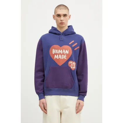 Zdjęcie Human Made bluza bawełniana Colorblock Hoodie męska kolor granatowy z kapturem z nadrukiem HM28CS023