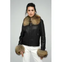 Picture Stylish jacket made of sheepskin and raccoon fur