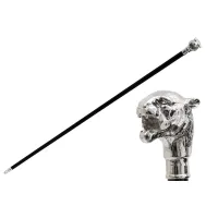 Zdjęcie Elegancka czarna laska z uchwytem w kształcie srebrnej głowy tygrysa - Pasotti