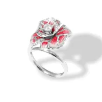 Zdjęcie Stylowy pierścionek Srebro rodowane Białe cyrkonie Różowy gradientowy lakier do paznokci