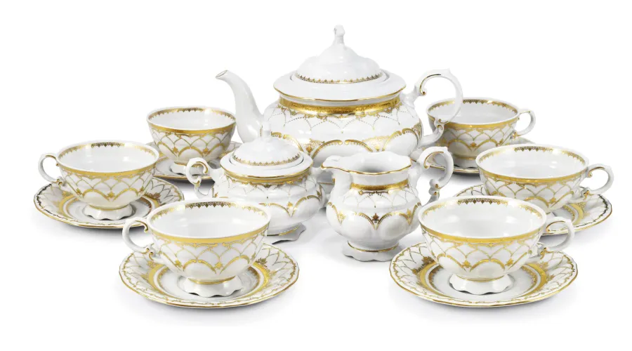 obrazek 1 Piękny stylowy 15-elementowy zestaw do herbaty z porcelany z kolekcji Wedding sonata – Leander