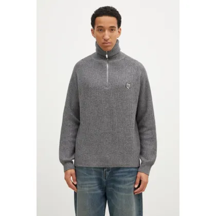 Zdjęcie Maison Kitsuné sweter wełniany Bold Fox Head Patch męski kolor szary z półgolfem LM00807KT1093