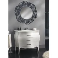 Picture Rounded Bathroom Cabinet with 3 Drawers in White Mother of Pearl Finish - Zanini