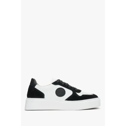 Zdjęcie Estro: Czarno-białe sneakersy damskie ze skóry i weluru naturalnego